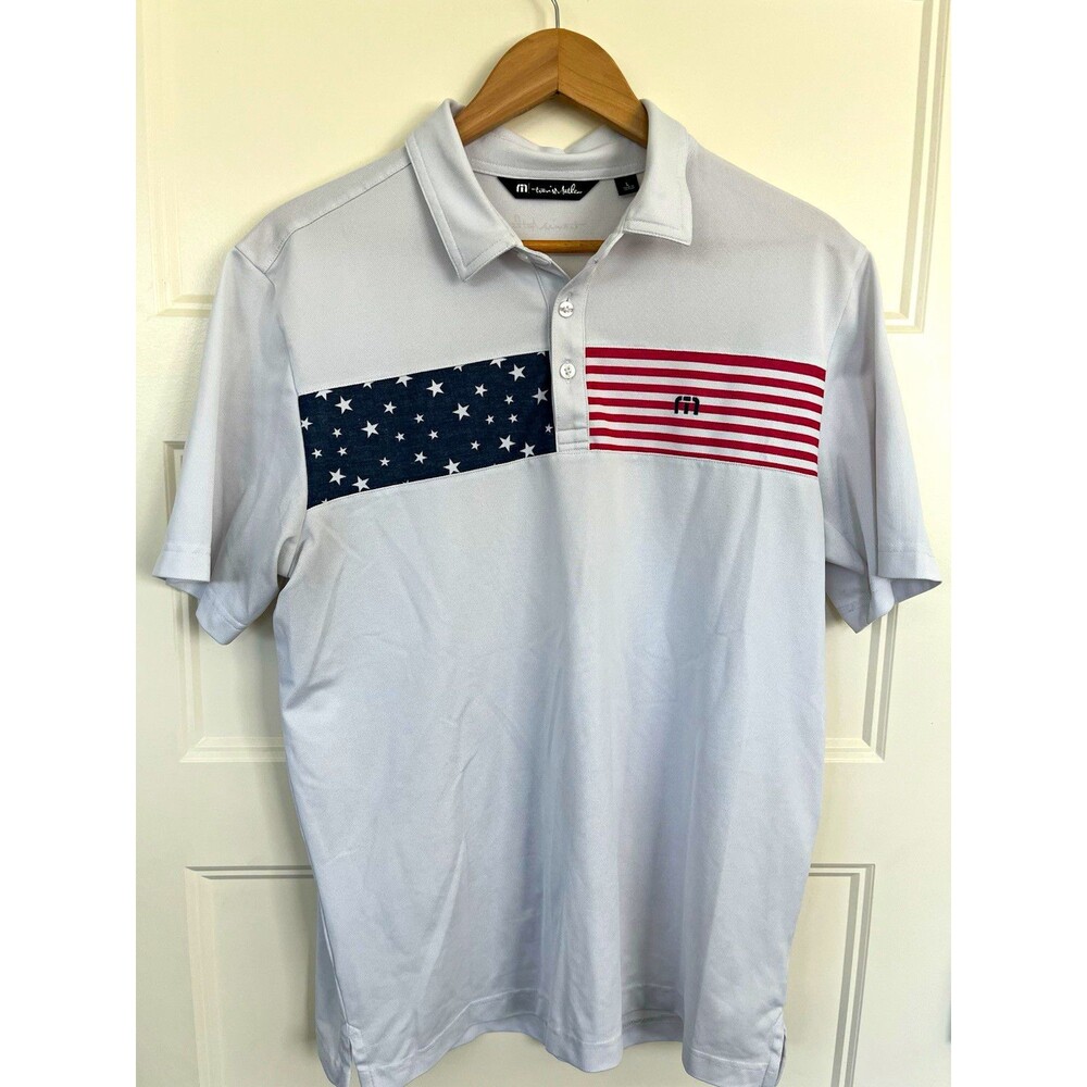 Travis Mathew Sea to Sea Golf Polo Shirt Mens Size Large L White USA Flag
